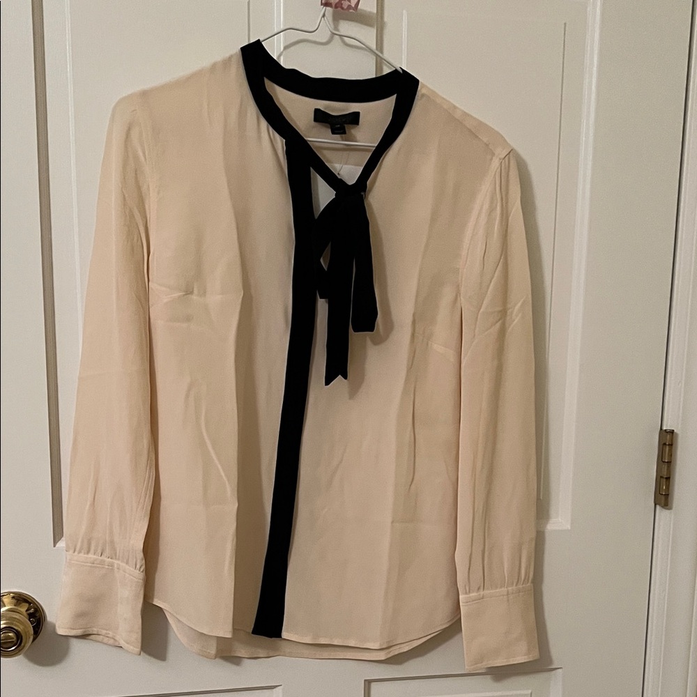 J Crew Elegant Cream Blouse with Black Accents 4P